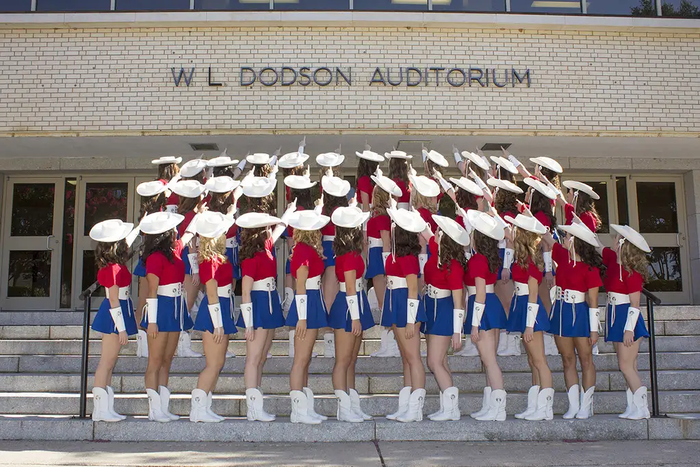 Rangerettes on the steps of Dodson Auditorium at Kilgore College